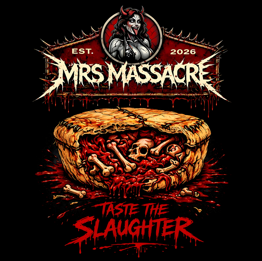 Distorted Reality Mrs Massacre T-shirt featuring bold graphic design on a black fabric, presale product.