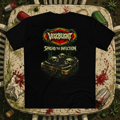 Distorted Reality Vegeblight T-Shirt back view, casual unisex tee with vibrant graphic design on the back.