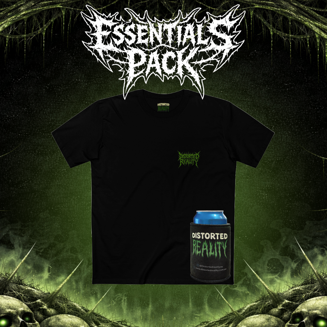 Distorted Reality Essentials Pack bundle featuring various products, displayed with packaging and branding in a clean, organized layout.