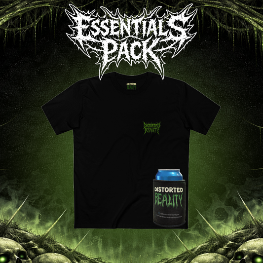 Distorted Reality Essentials Pack bundle featuring various products, displayed with packaging and branding in a clean, organized layout.
