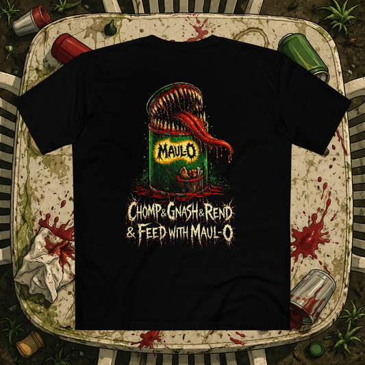 Front view of Distorted Reality MAUL-O T-Shirt featuring bold graphic design on soft cotton fabric.